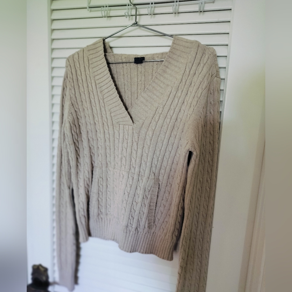 Vintage Polo Jeans Ralph Lauren Cable Knit Hooded Sweater Beige 100% Cotton